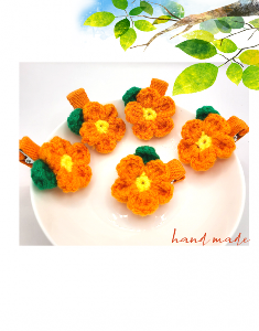 귤꽃 한라봉 감귤 집게핀 미니삔 머리핀 주황색 노란꽃